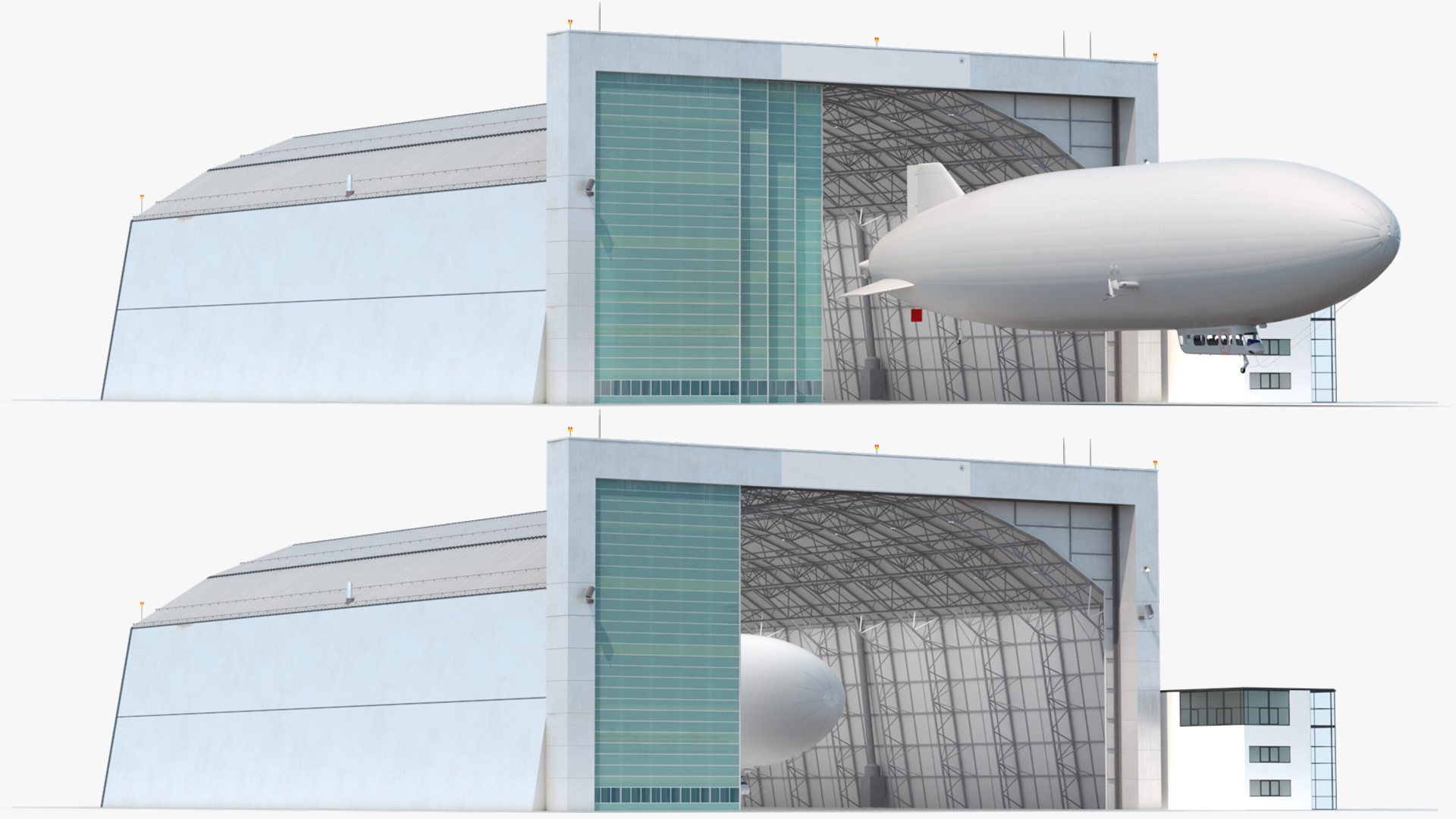 Airship Hangar with Blimp Rigged 3D