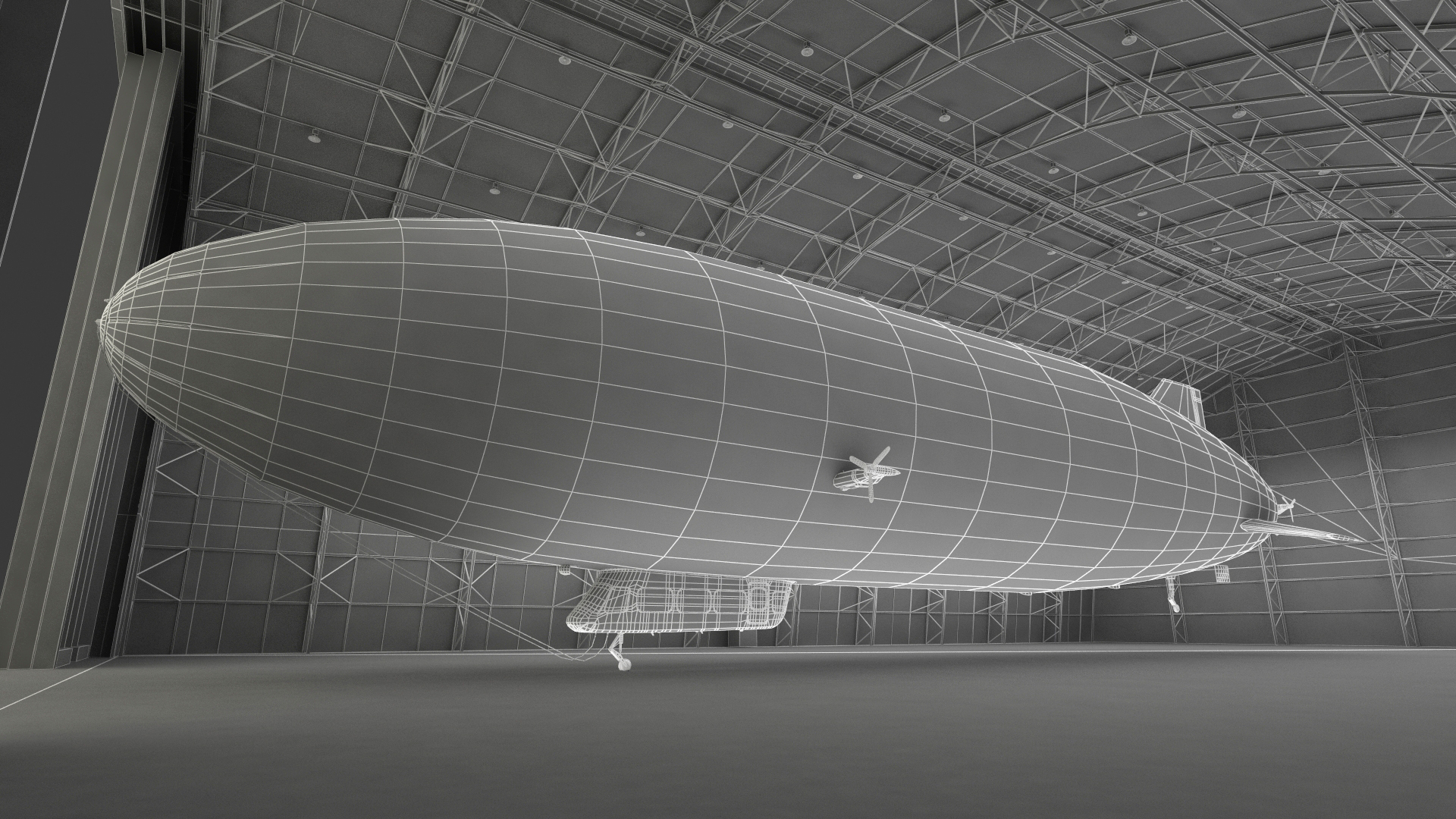 Airship Hangar with Blimp Rigged 3D