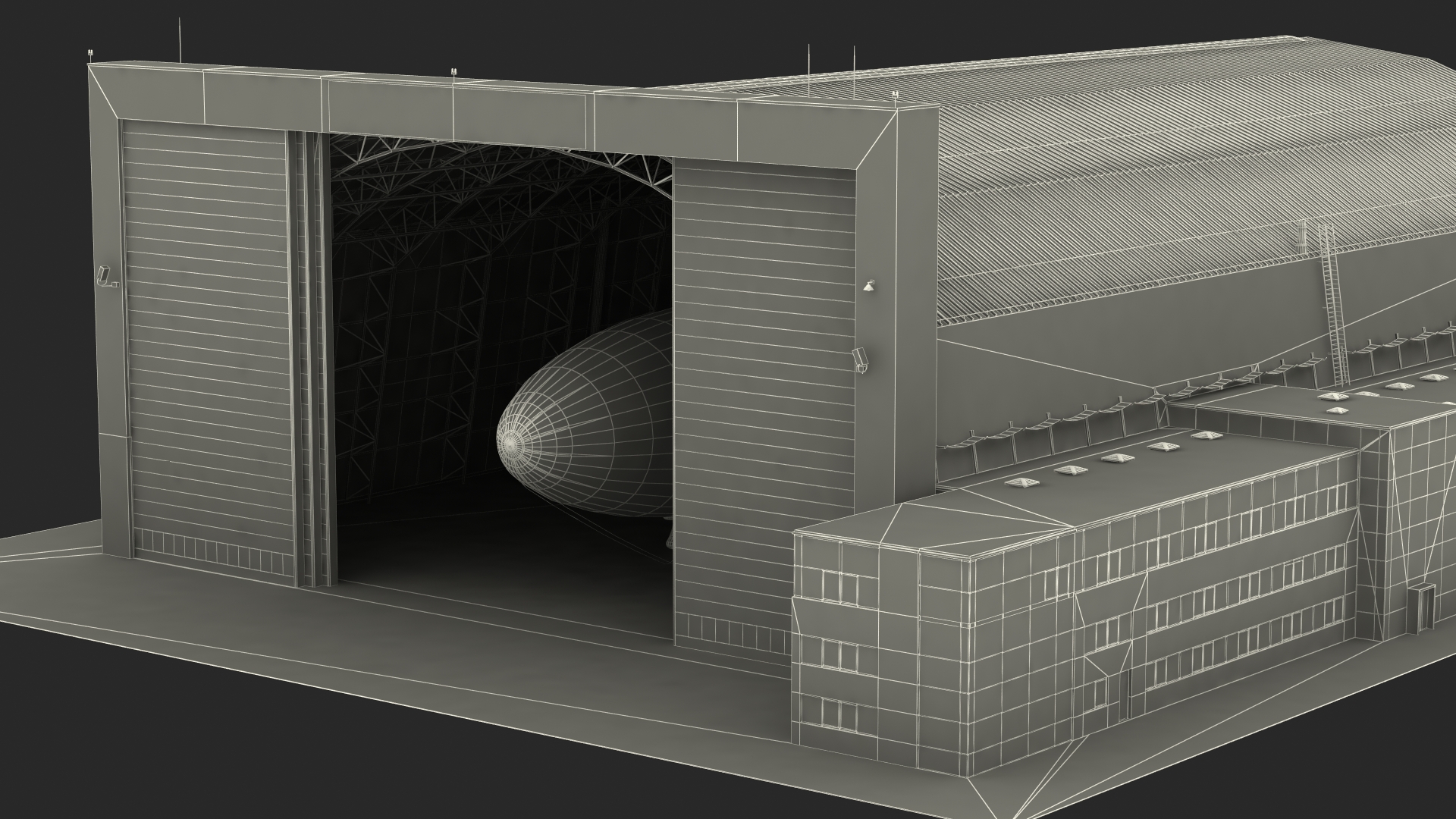 Airship Hangar with Blimp Rigged 3D