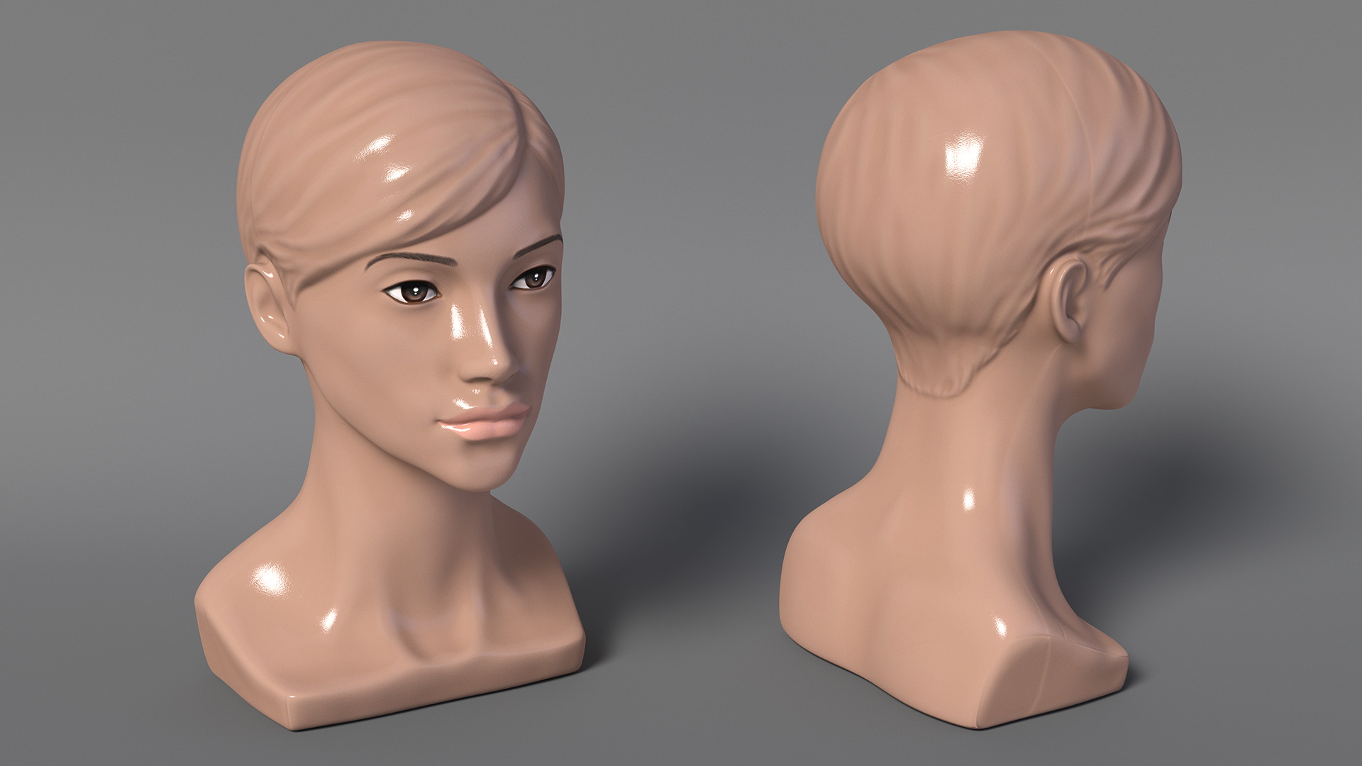Plastic Female Mannequin Head with Hair 3D model