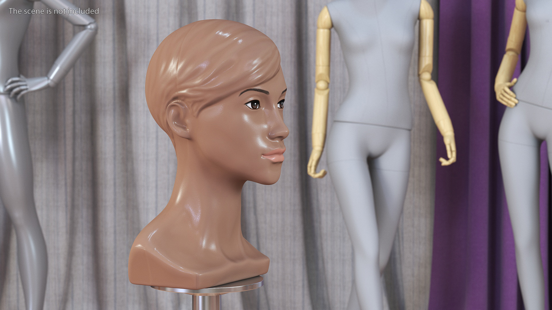 Plastic Female Mannequin Head with Hair 3D model