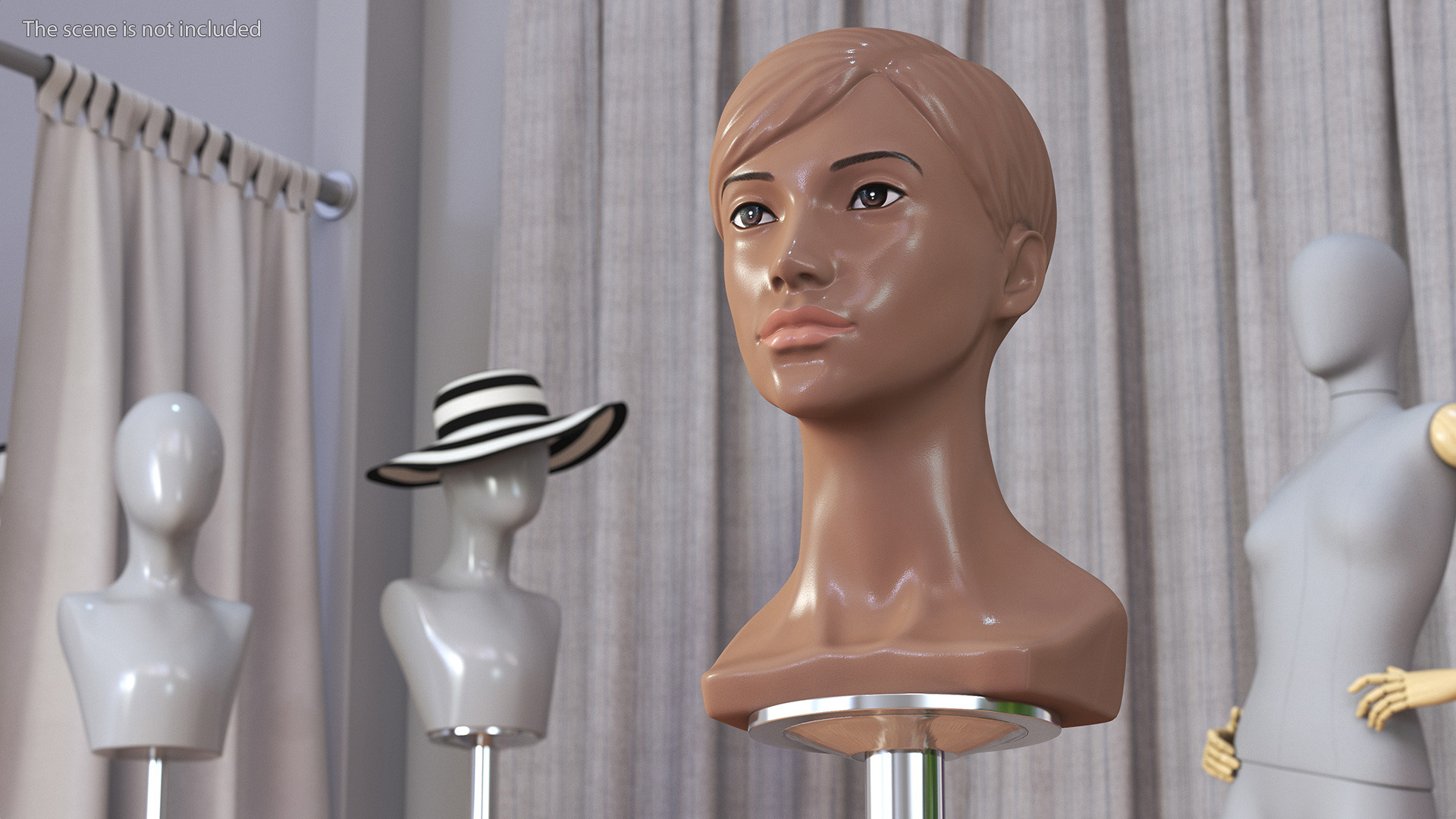 Plastic Female Mannequin Head with Hair 3D model