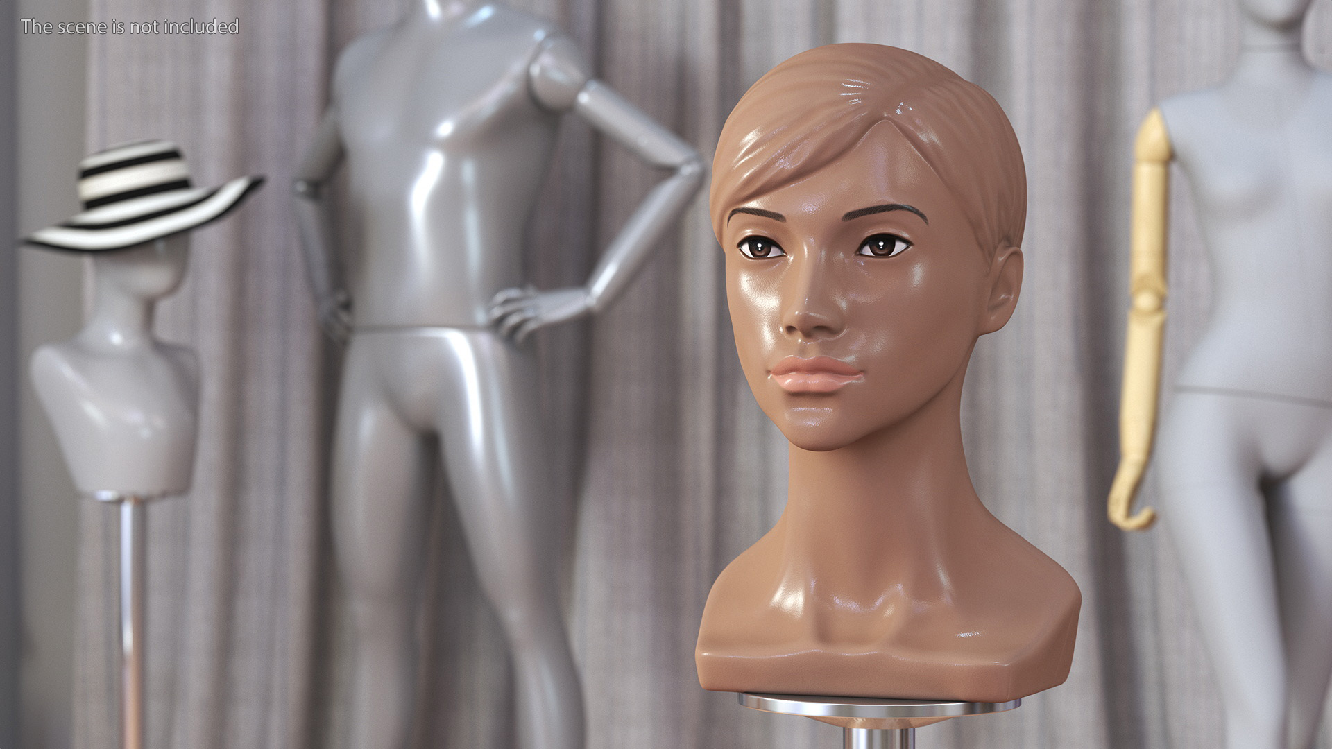 Plastic Female Mannequin Head with Hair 3D model