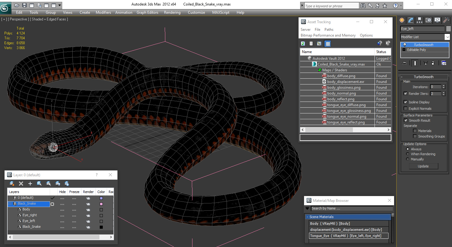3D Coiled Black Snake model