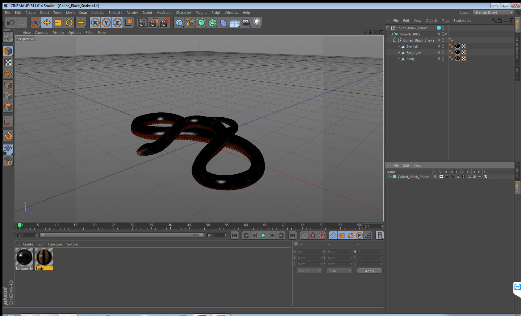 3D Coiled Black Snake model