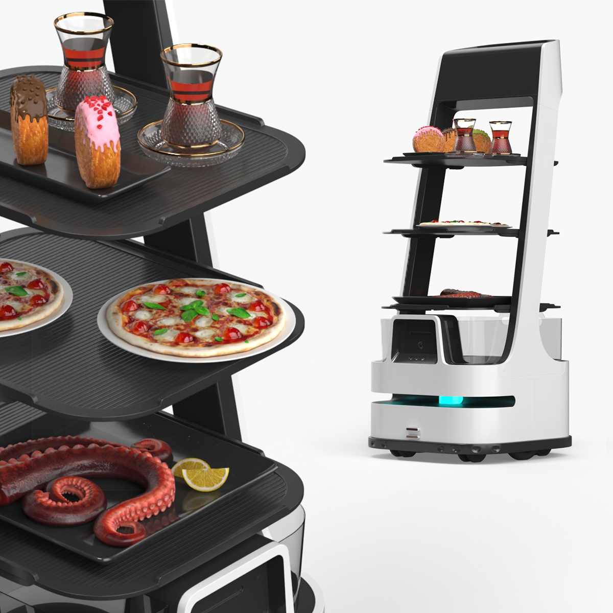 Automated Waiter Robot With Meals and Beverages