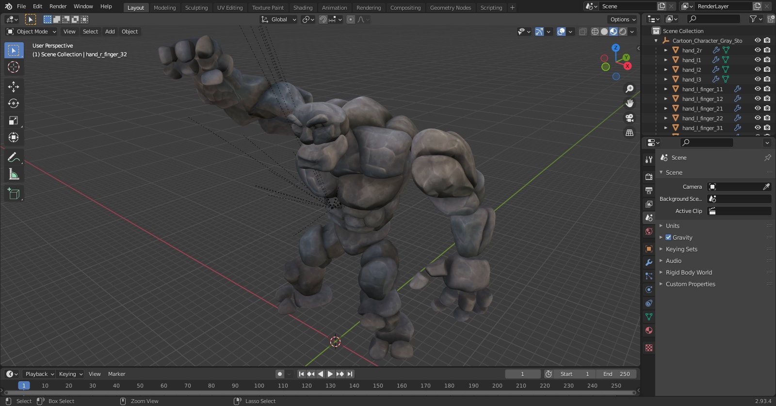 3D model Cartoon Character Gray Stone Golem Happy Pose