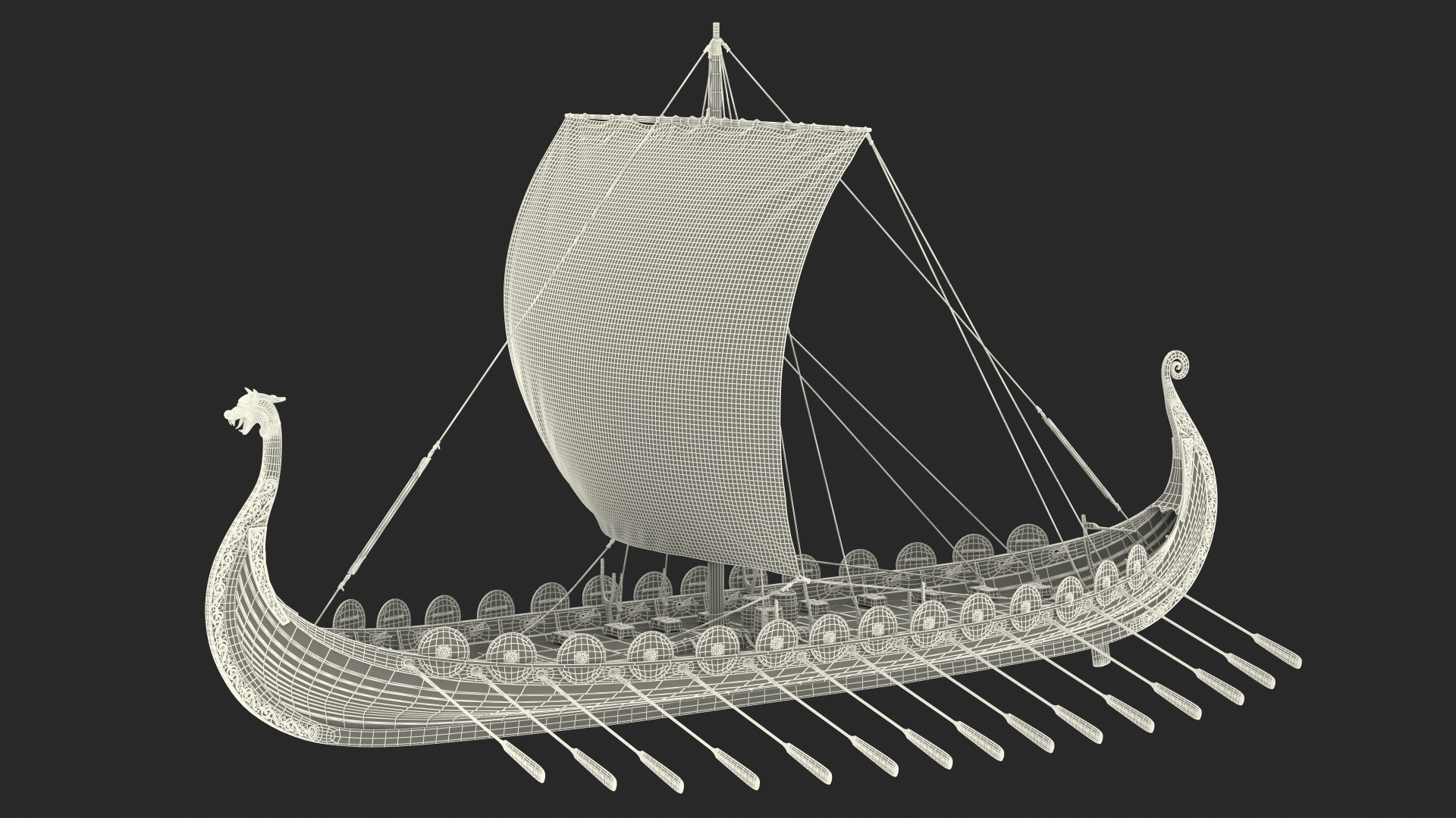 3D Viking Drakkar Sail Raised