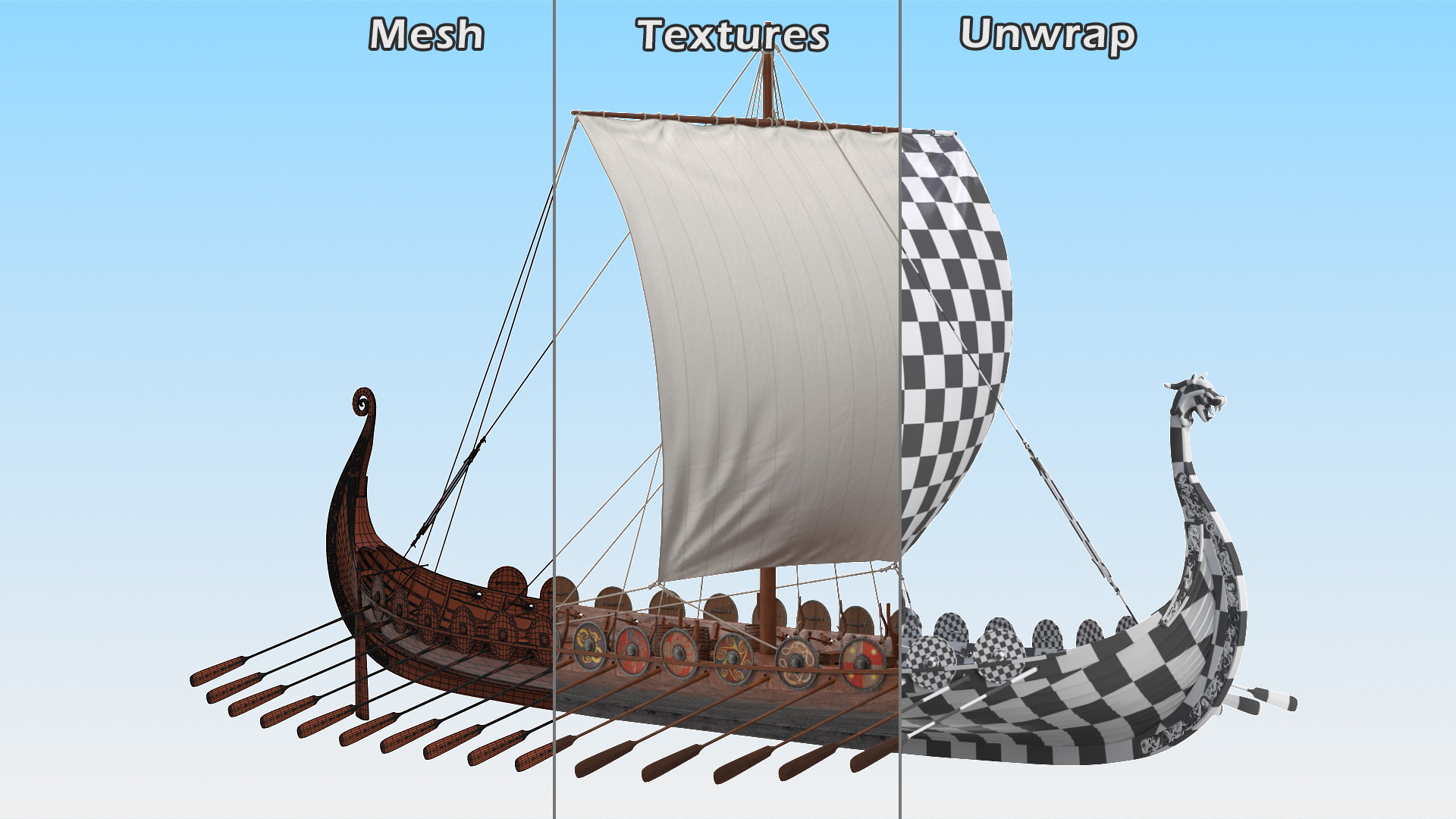 3D Viking Drakkar Sail Raised