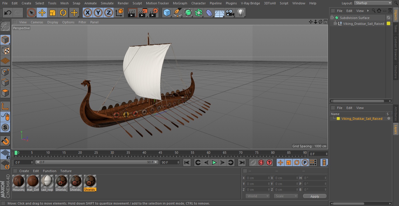 3D Viking Drakkar Sail Raised