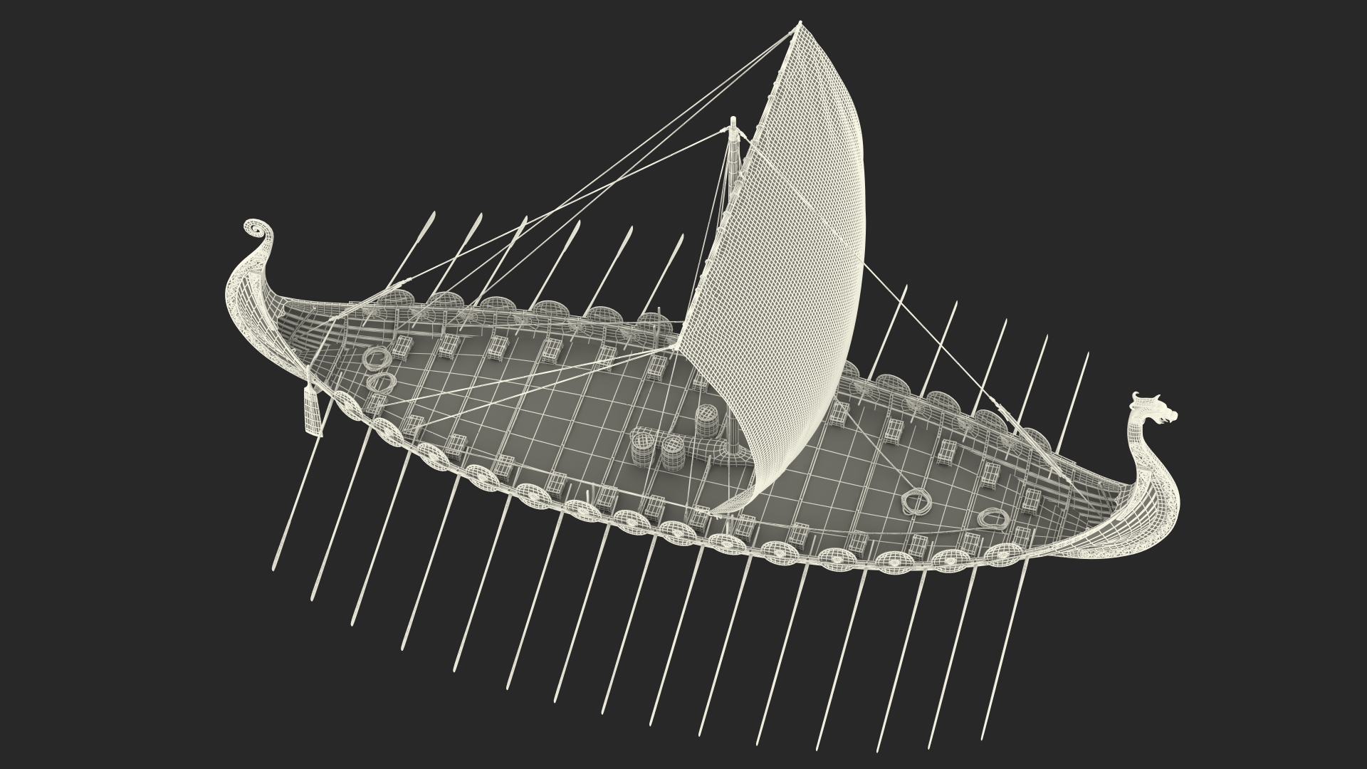 3D Viking Drakkar Sail Raised