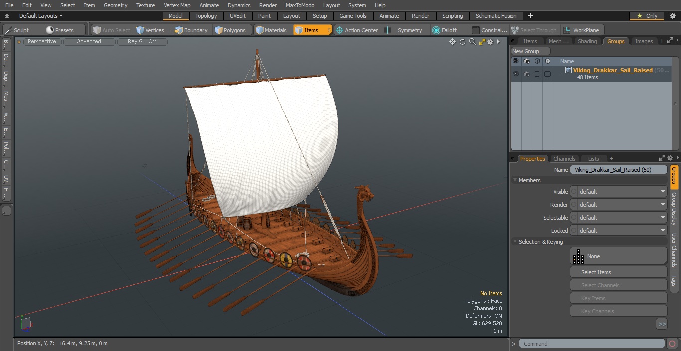 3D Viking Drakkar Sail Raised
