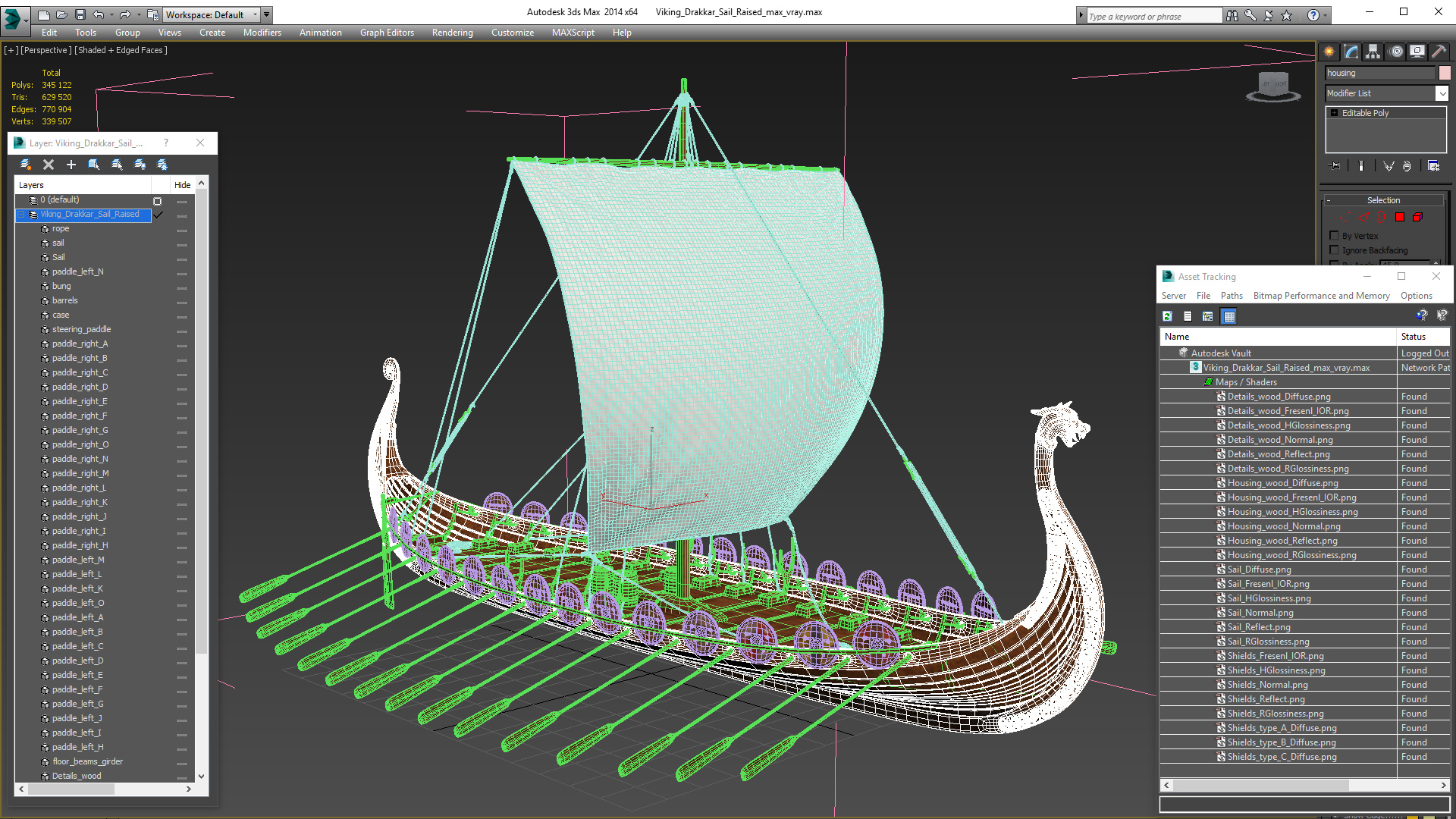 3D Viking Drakkar Sail Raised