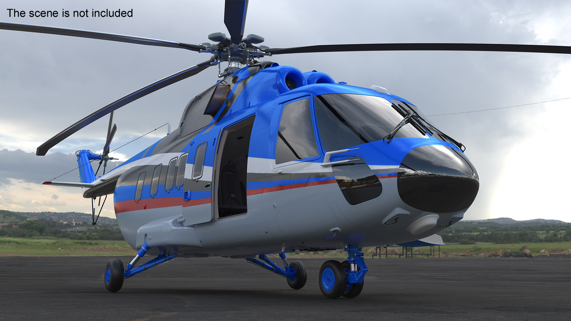 3D Interethnic Helicopter MI-171 A3 Blue Rigged for Cinema 4D model