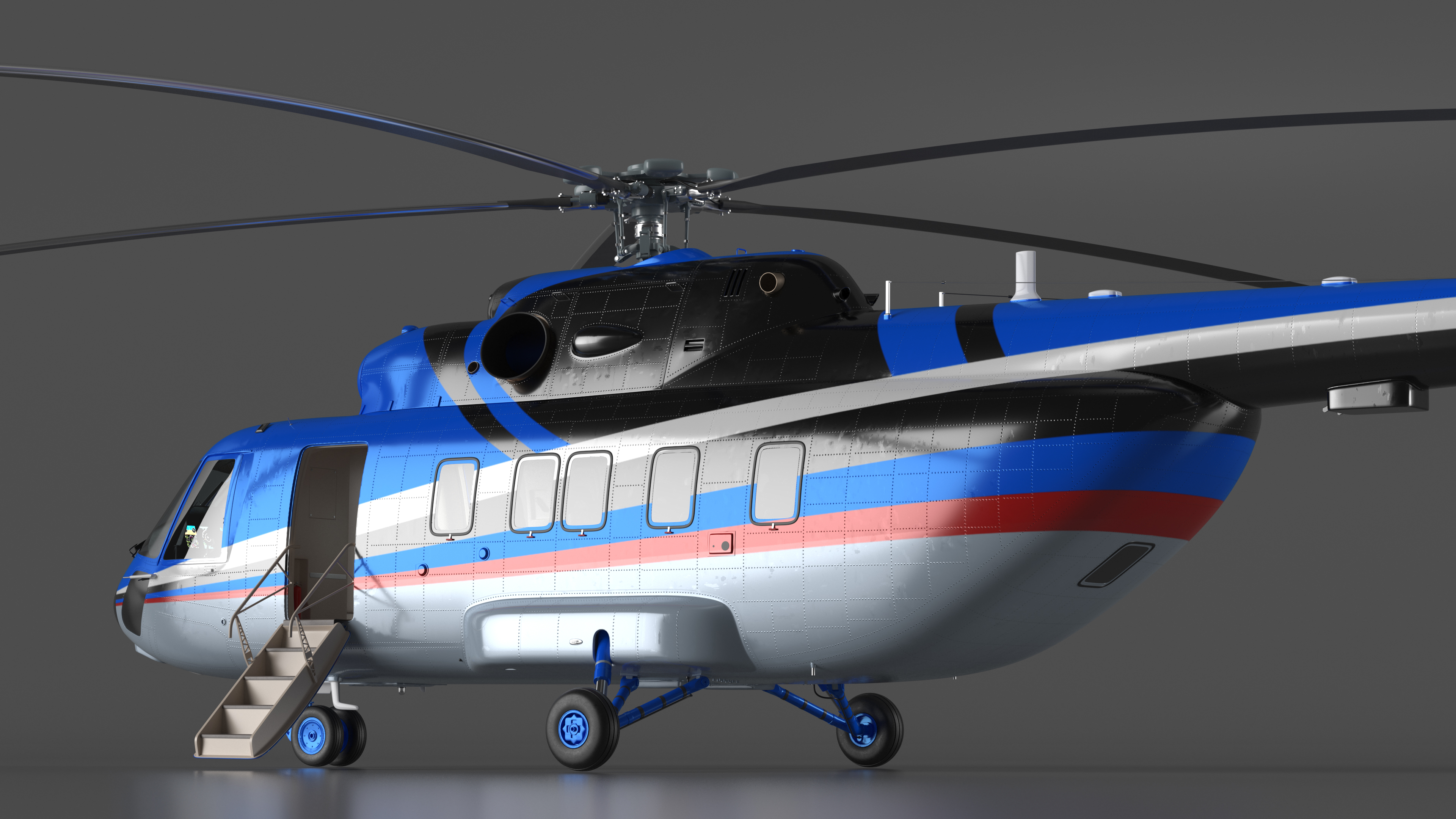 3D Interethnic Helicopter MI-171 A3 Blue Rigged for Cinema 4D model