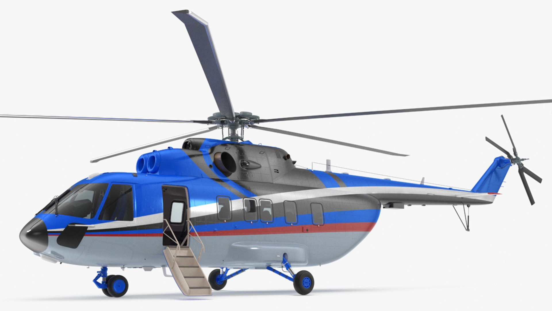 3D Interethnic Helicopter MI-171 A3 Blue Rigged for Cinema 4D model