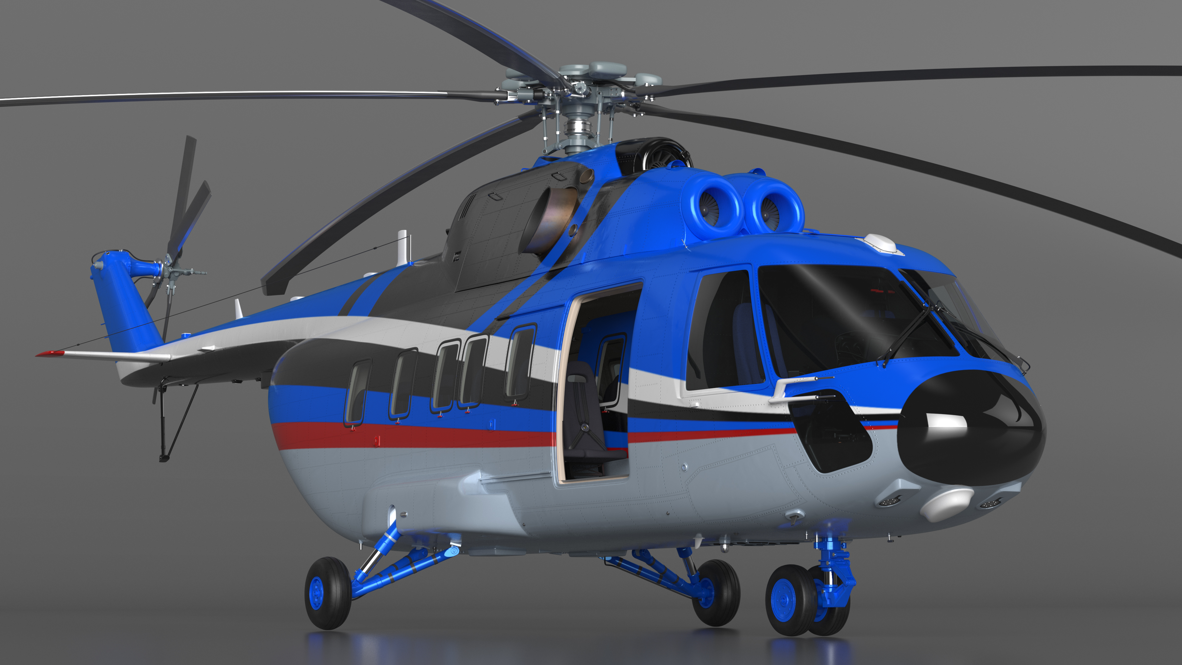 3D Interethnic Helicopter MI-171 A3 Blue Rigged for Cinema 4D model