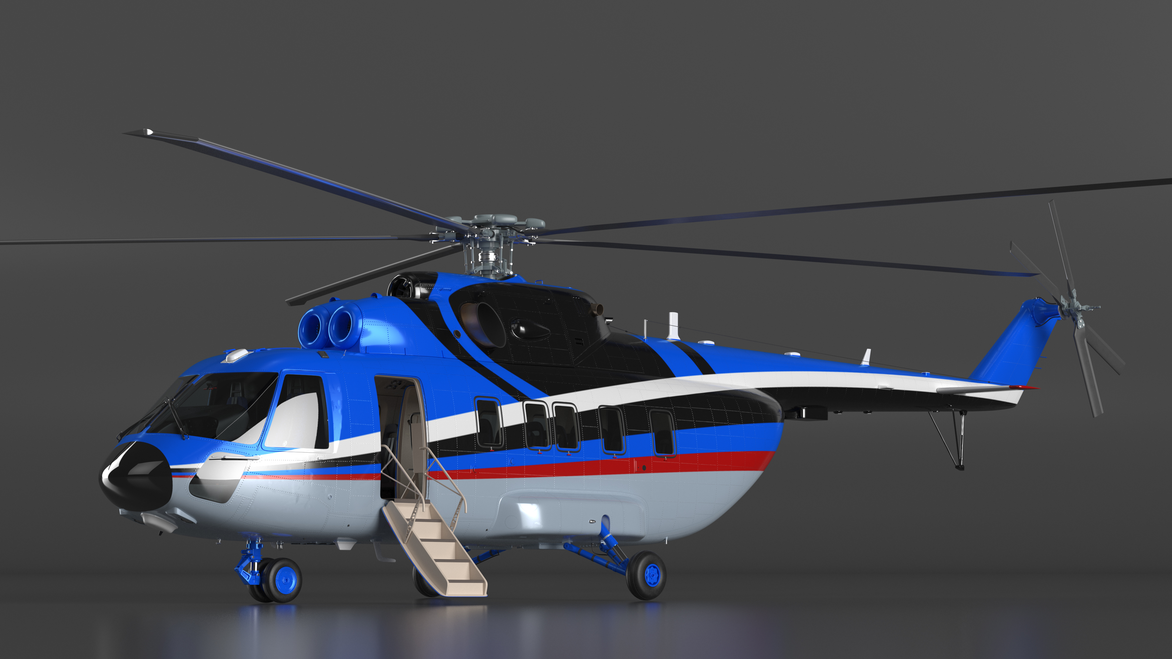 3D Interethnic Helicopter MI-171 A3 Blue Rigged for Cinema 4D model