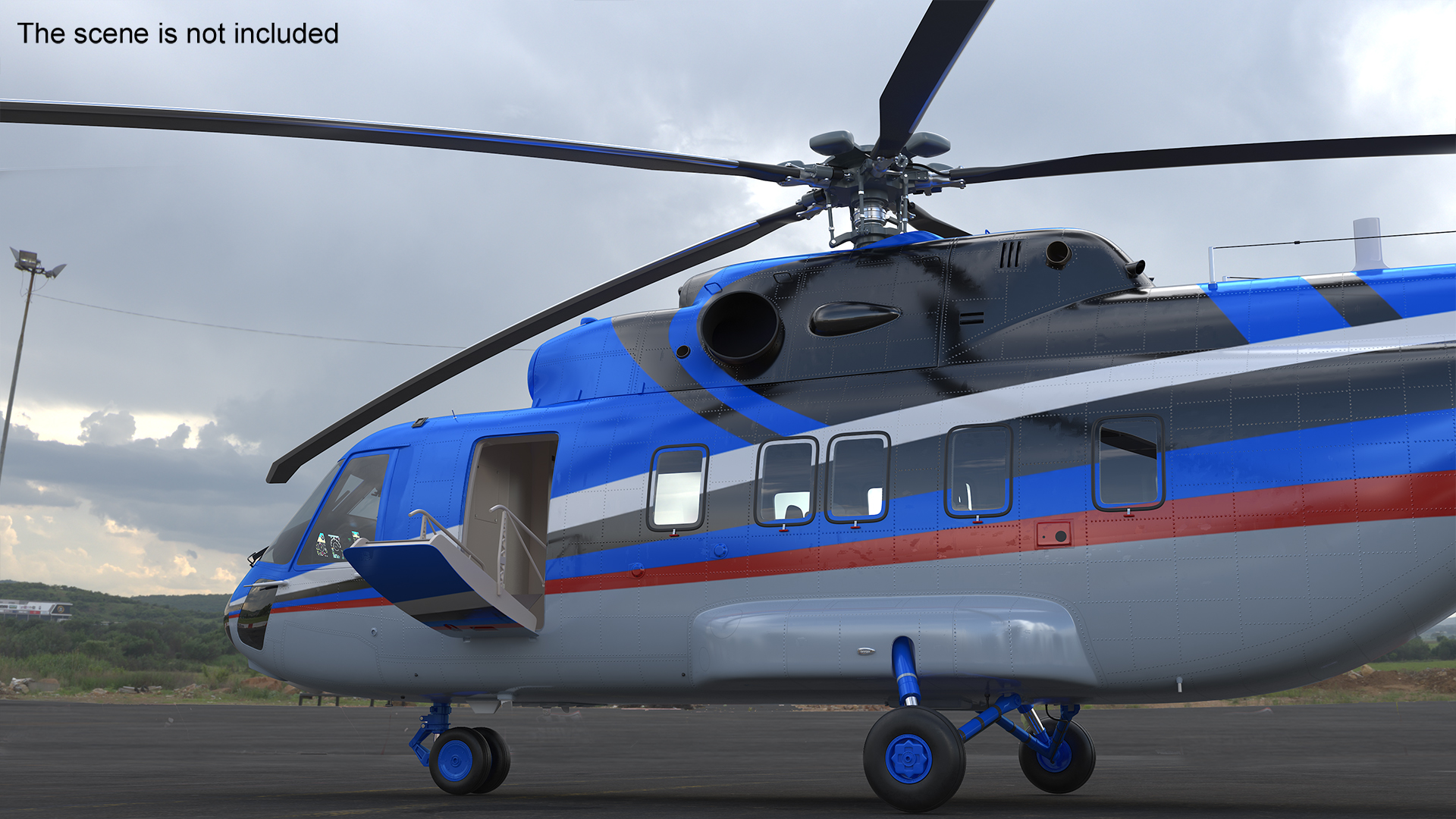 3D Interethnic Helicopter MI-171 A3 Blue Rigged for Cinema 4D model