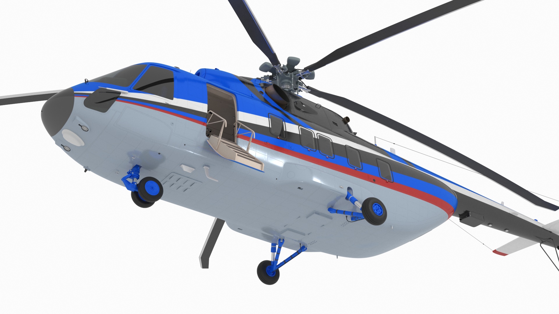 3D Interethnic Helicopter MI-171 A3 Blue Rigged for Cinema 4D model