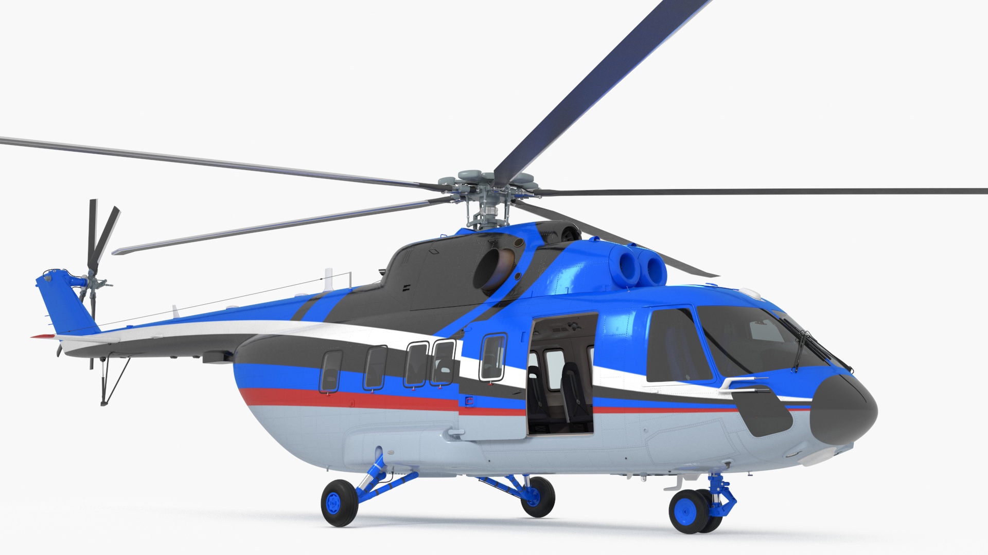 3D Interethnic Helicopter MI-171 A3 Blue Rigged for Cinema 4D model