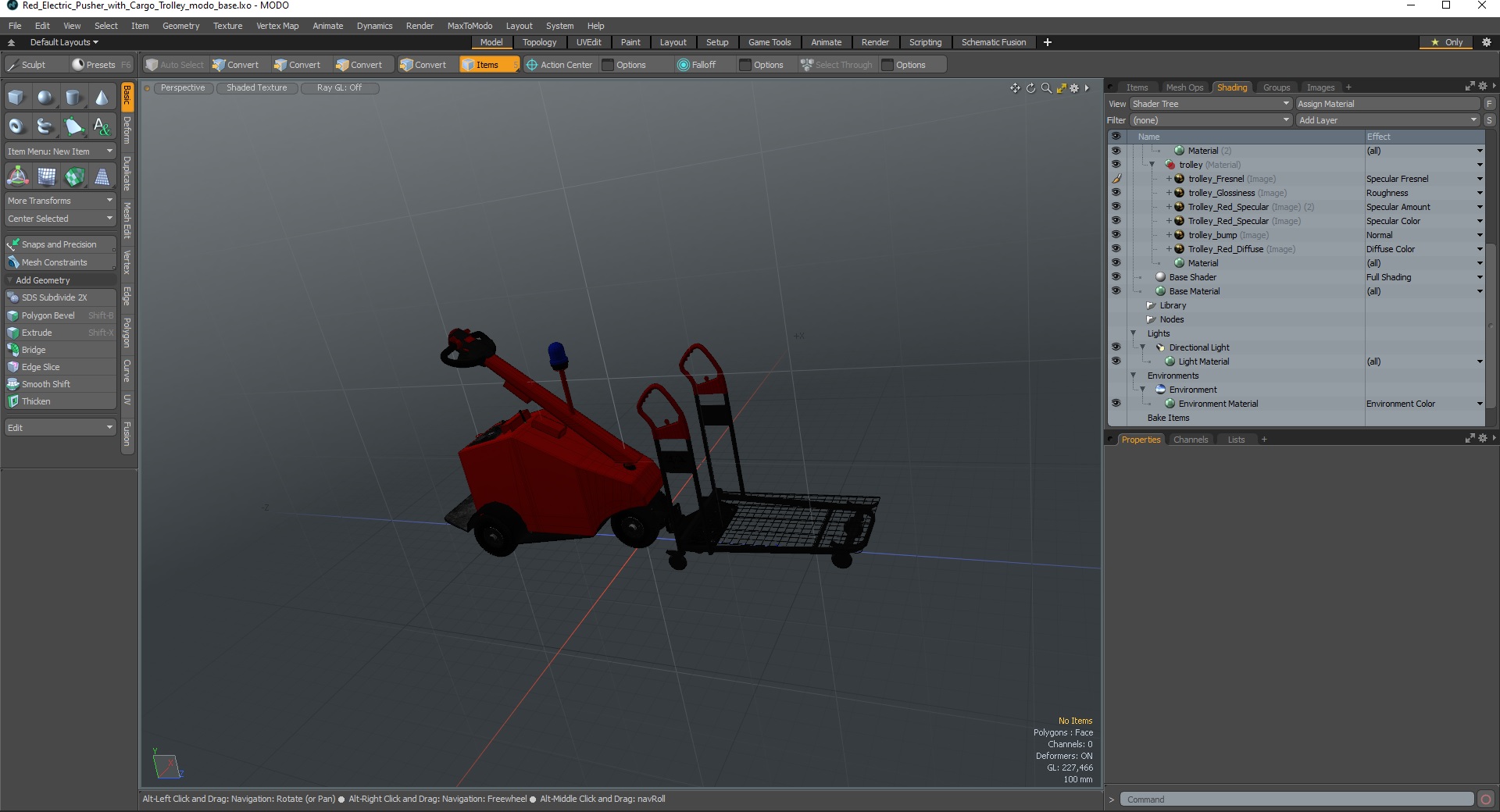 3D Red Electric Pusher with Cargo Trolley model