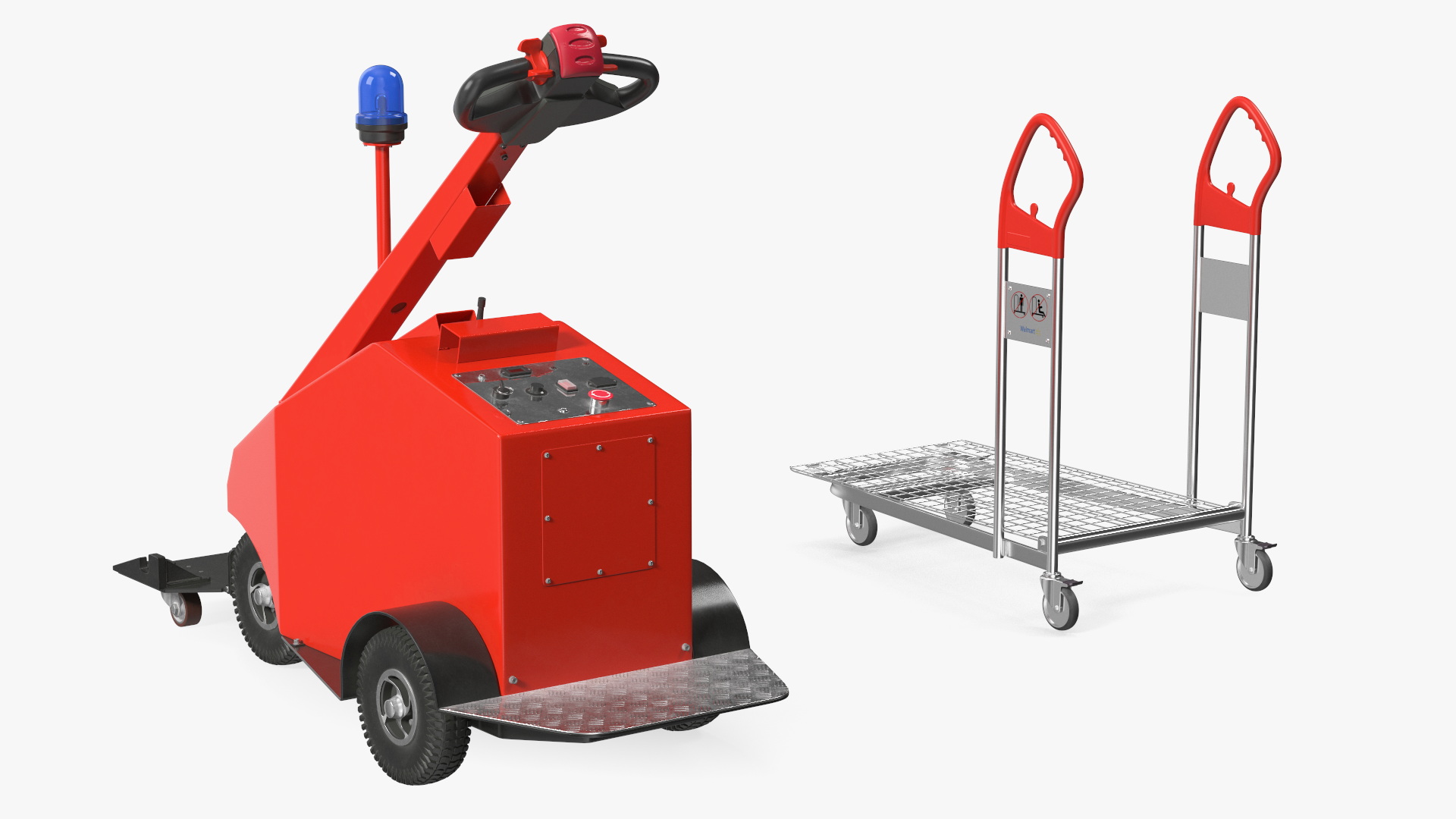 3D Red Electric Pusher with Cargo Trolley model