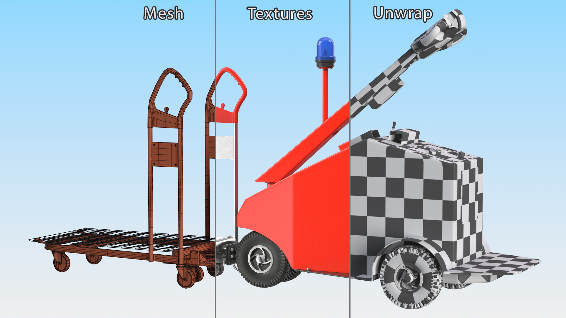 3D Red Electric Pusher with Cargo Trolley model