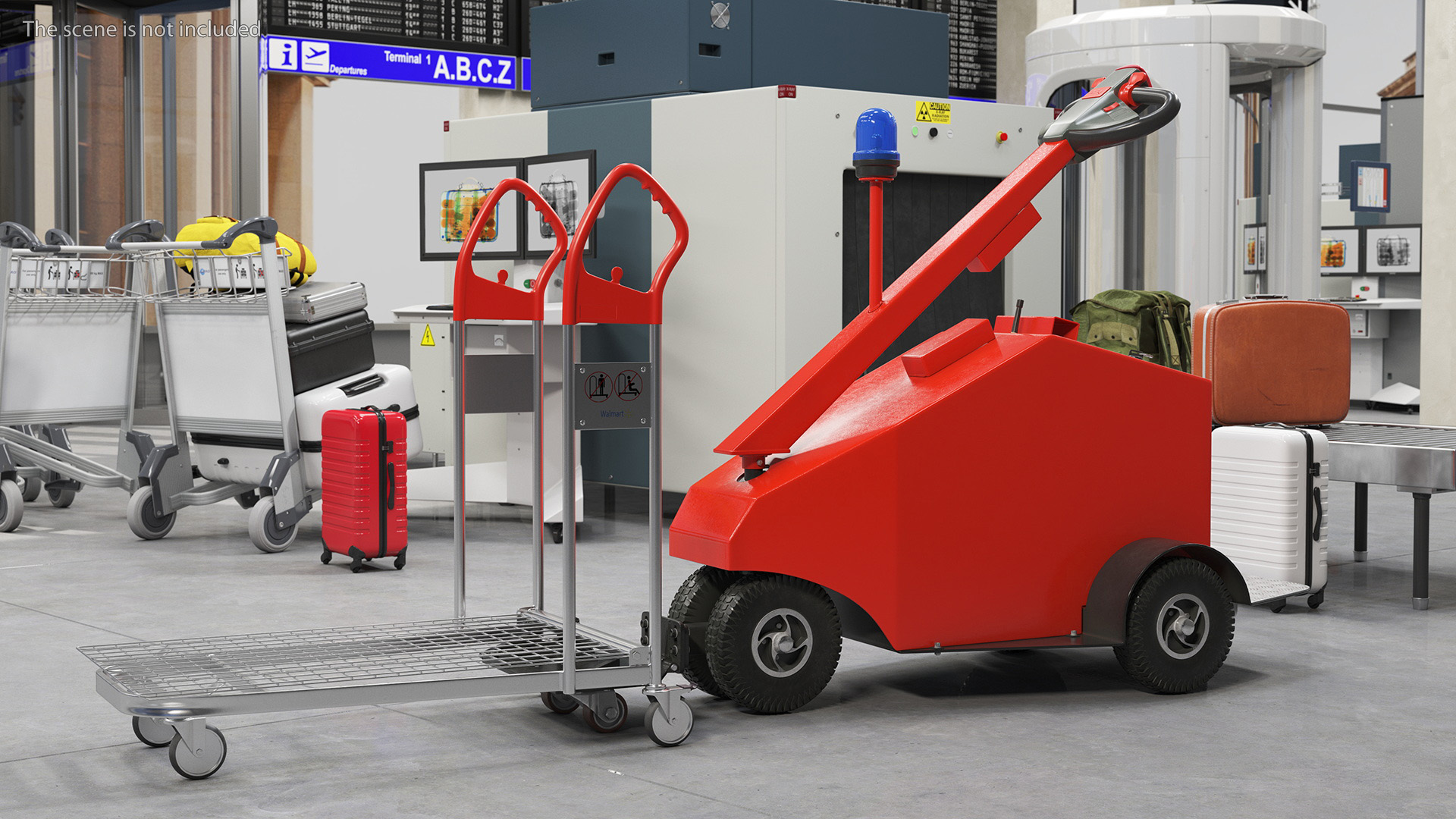 3D Red Electric Pusher with Cargo Trolley model