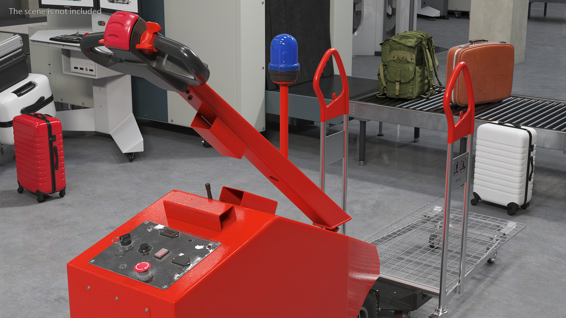 3D Red Electric Pusher with Cargo Trolley model
