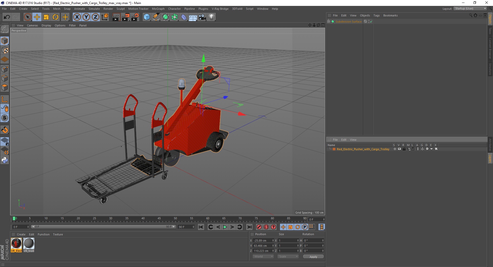 3D Red Electric Pusher with Cargo Trolley model