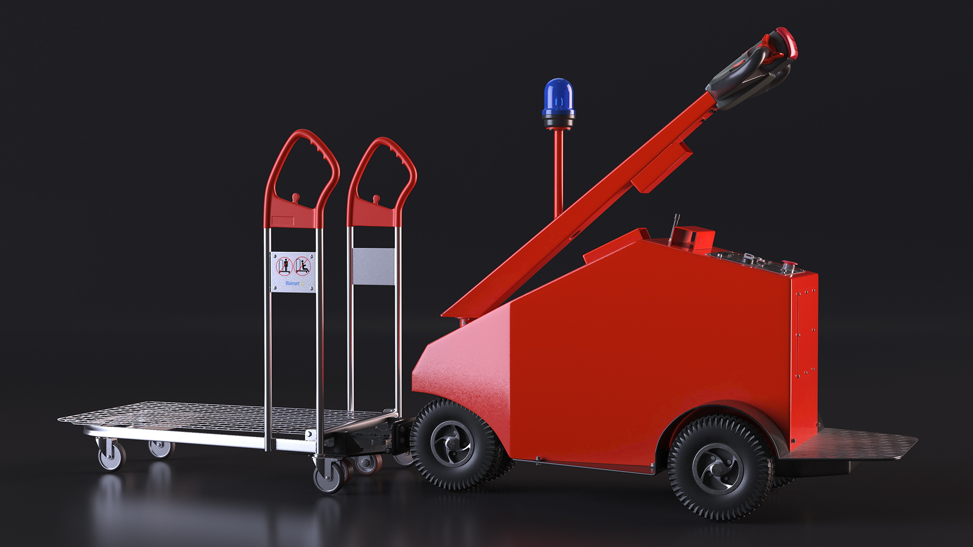 3D Red Electric Pusher with Cargo Trolley model