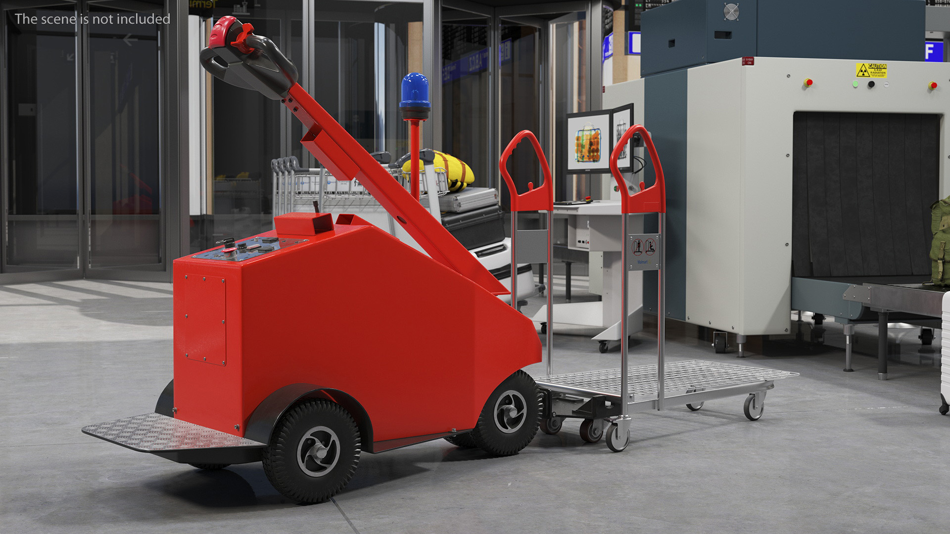 3D Red Electric Pusher with Cargo Trolley model