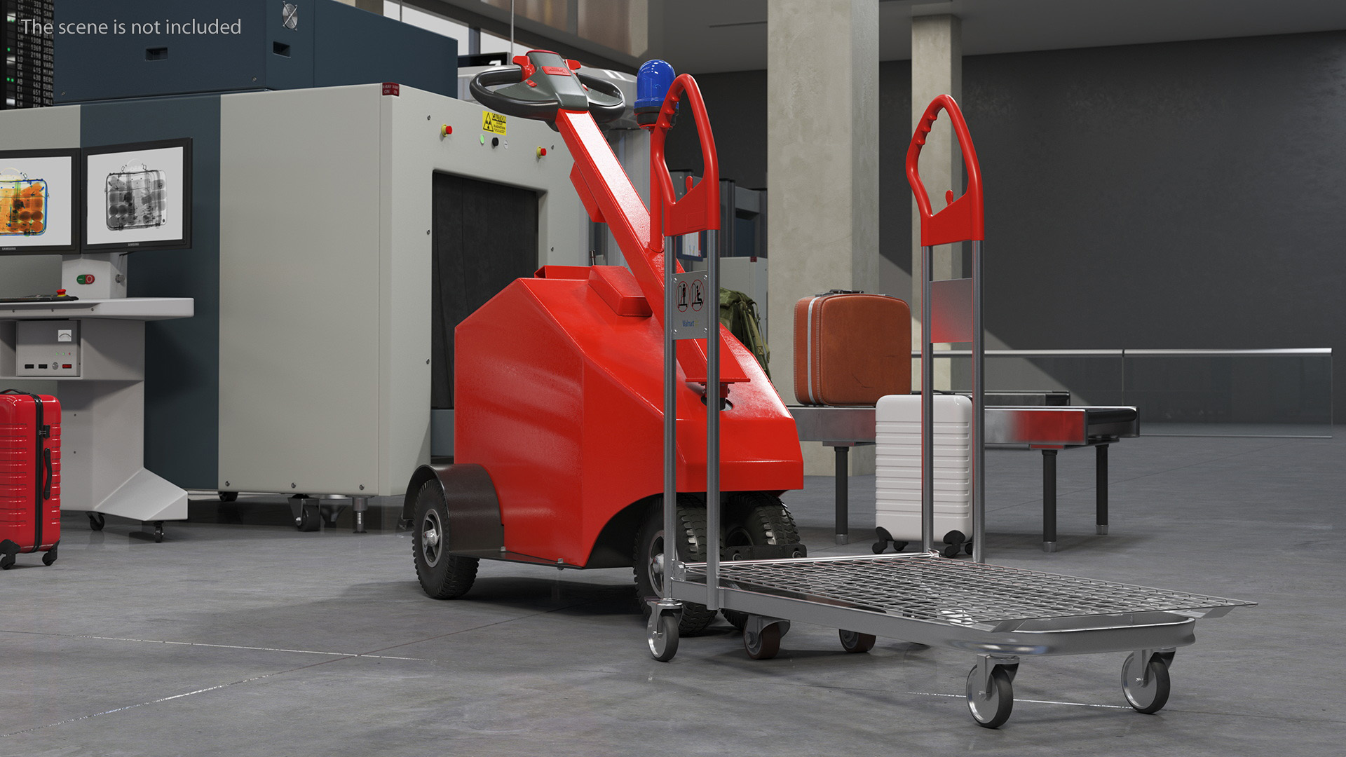 3D Red Electric Pusher with Cargo Trolley model