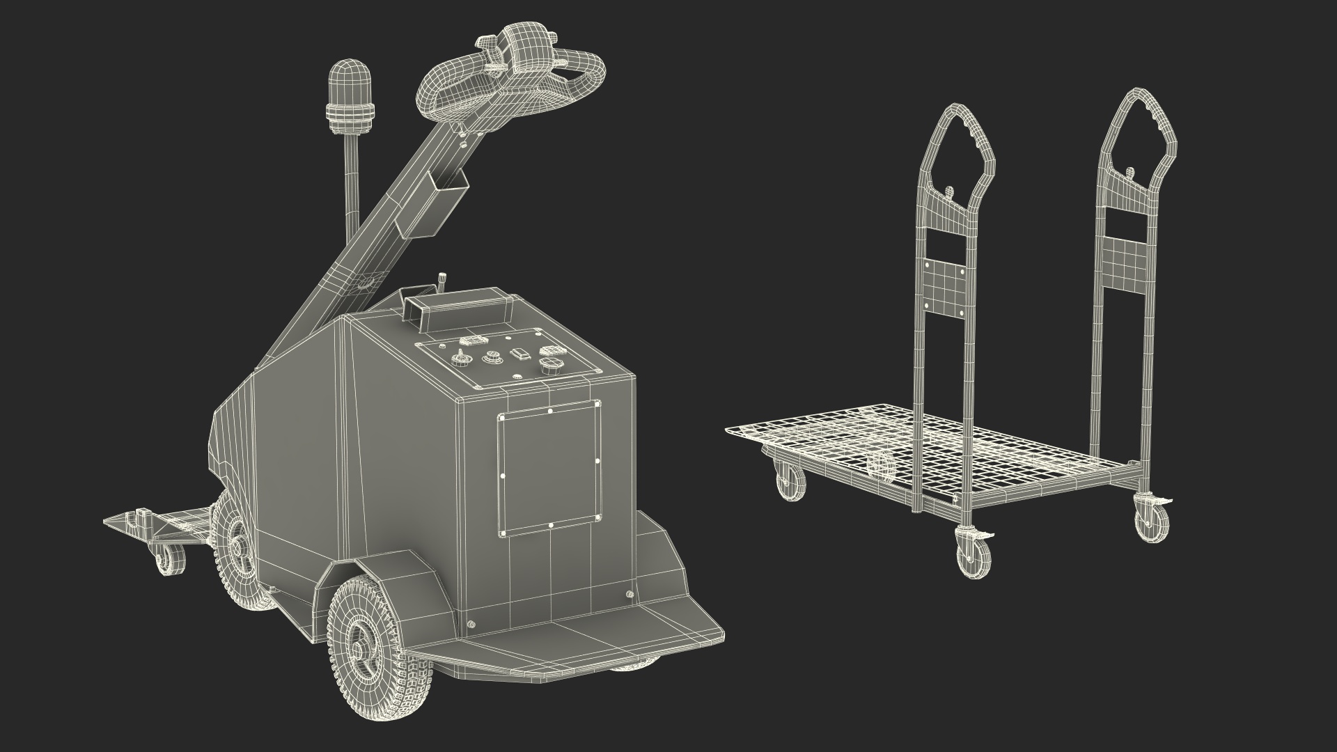 3D Red Electric Pusher with Cargo Trolley model