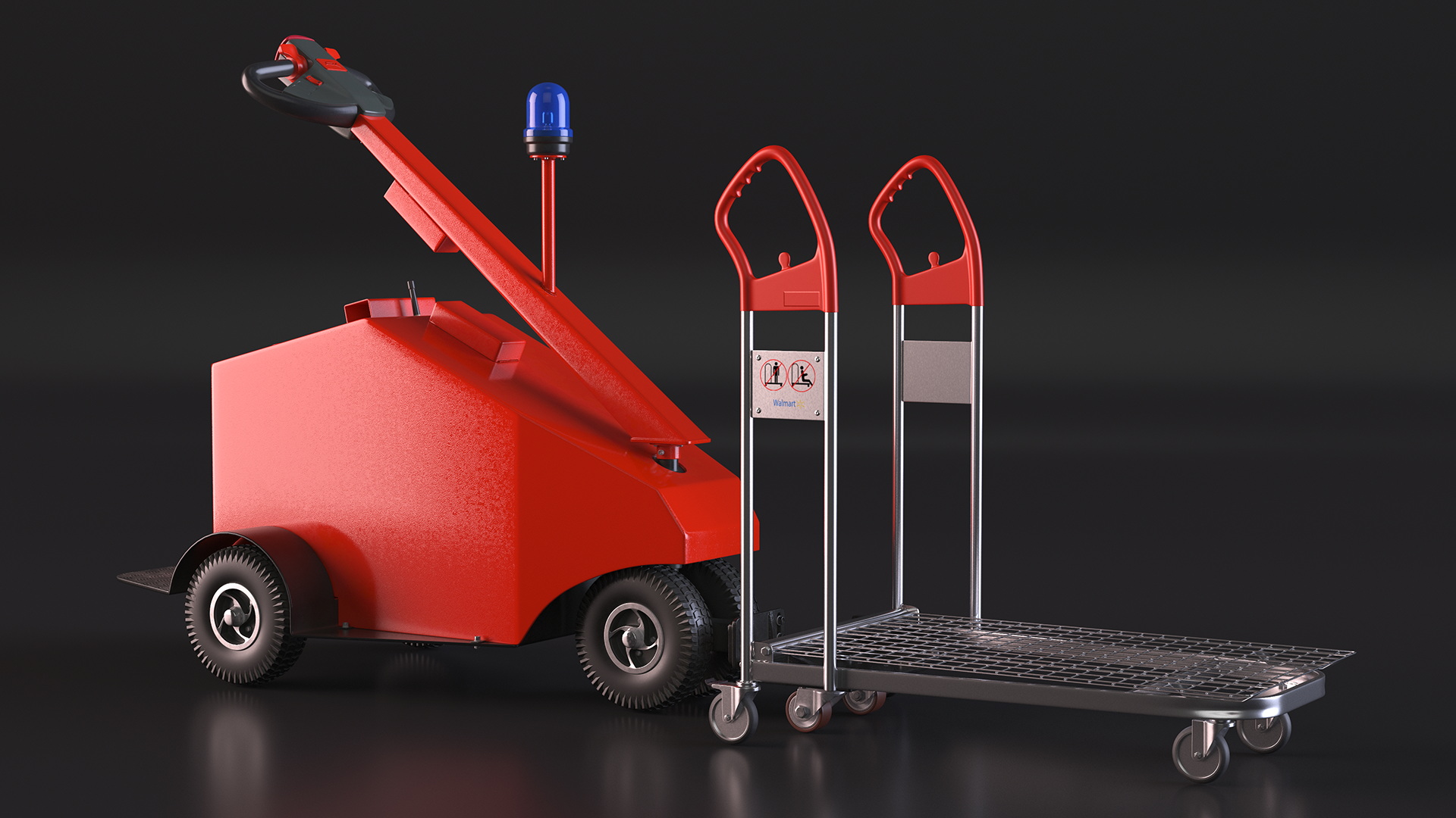 3D Red Electric Pusher with Cargo Trolley model