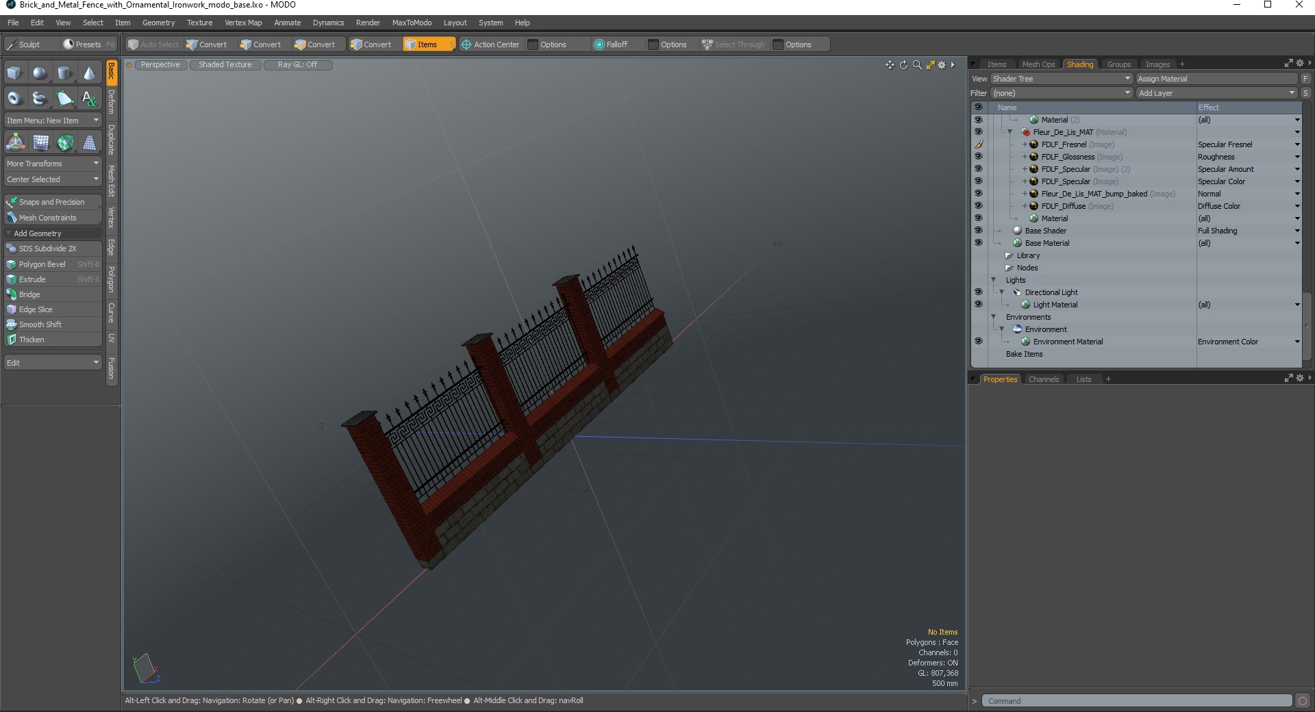 3D Brick and Metal Fence with Ornamental Ironwork