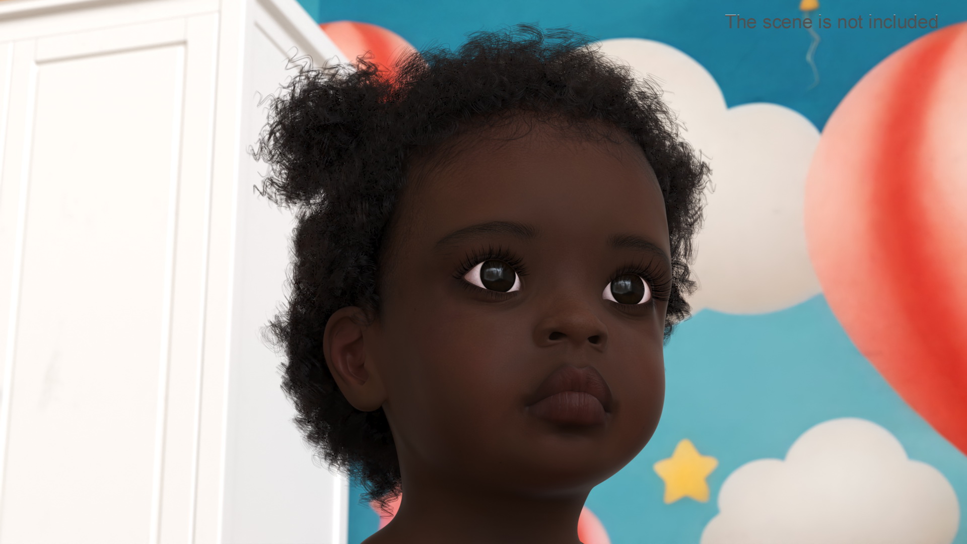 3D Dark Skin Toddler Girl Head Fur