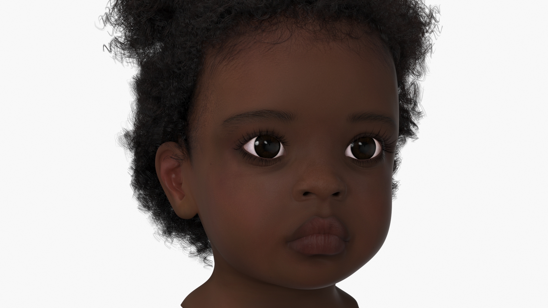 3D Dark Skin Toddler Girl Head Fur