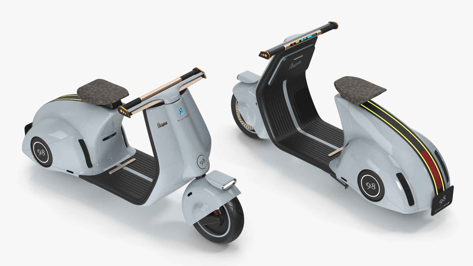 3D Blue Concept Electric Scooter Vespa 98 Lights On model