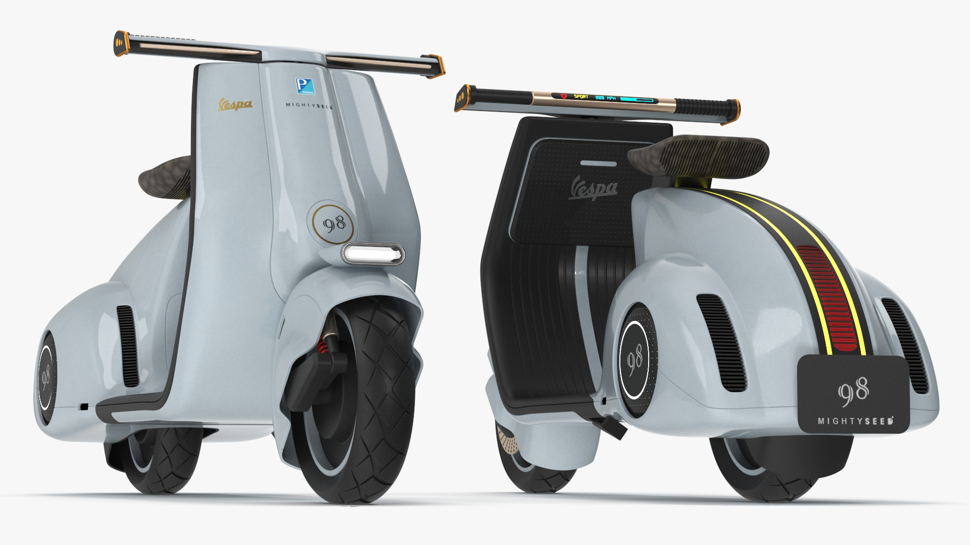 3D Blue Concept Electric Scooter Vespa 98 Lights On model