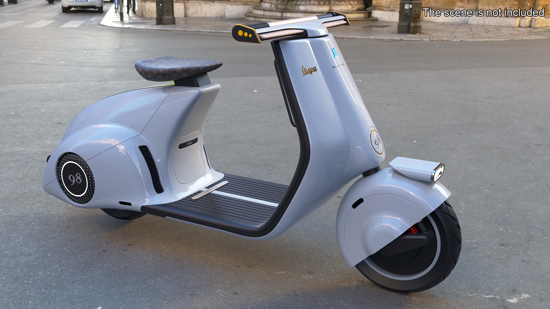 3D Blue Concept Electric Scooter Vespa 98 Lights On model