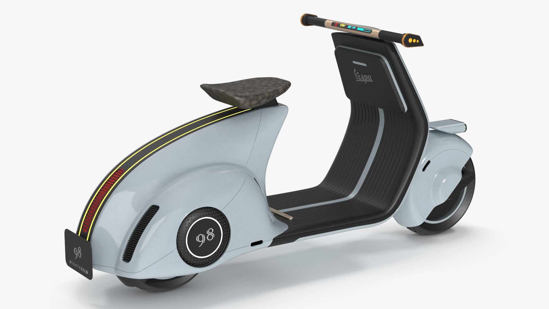 3D Blue Concept Electric Scooter Vespa 98 Lights On model