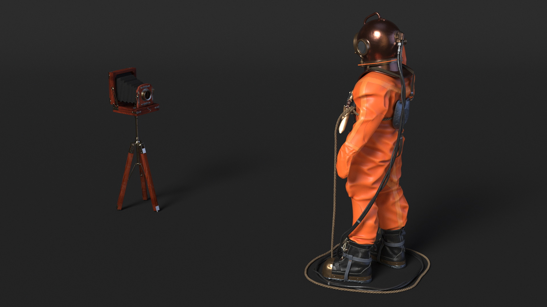 Worn Copper Diving Being Photographed 3D