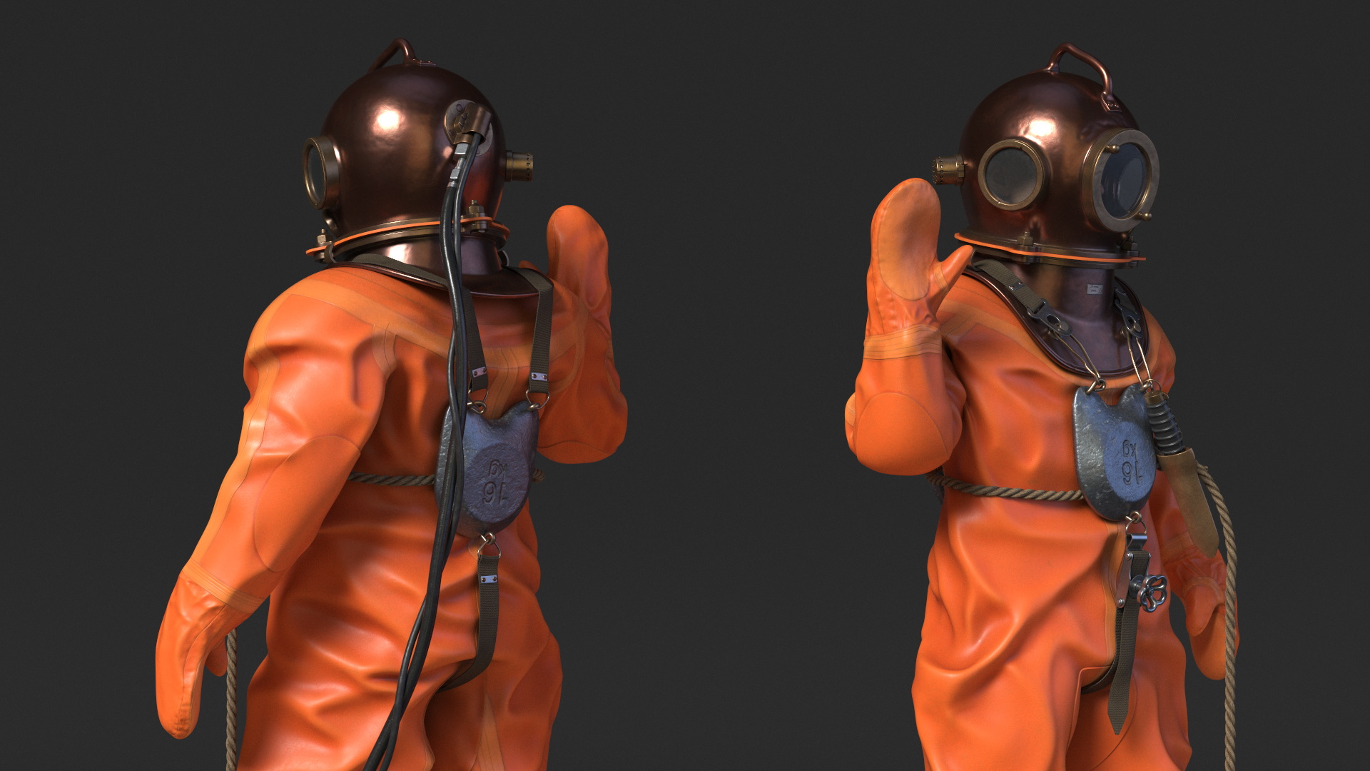 Worn Copper Diving Being Photographed 3D