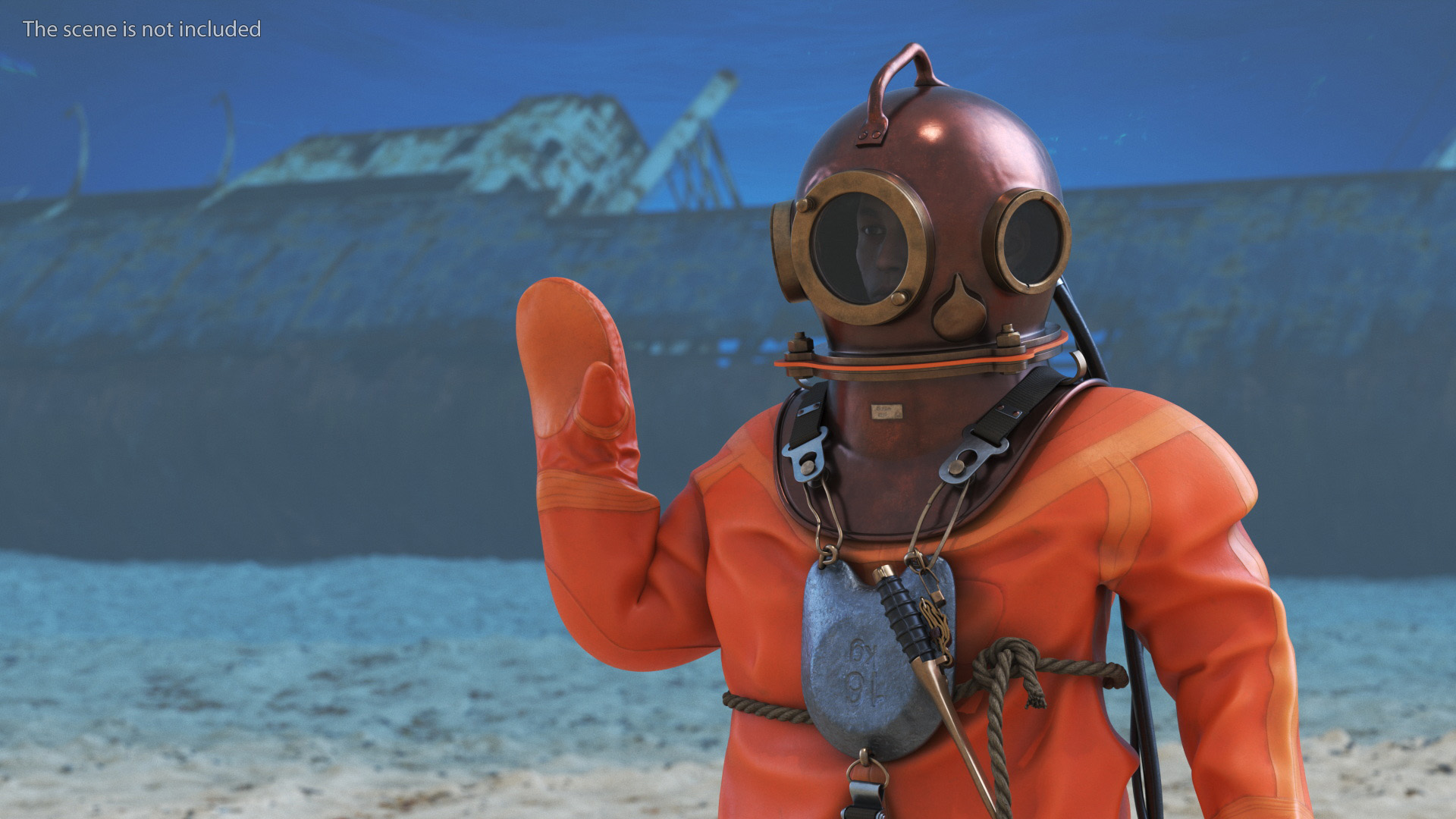Worn Copper Diving Being Photographed 3D