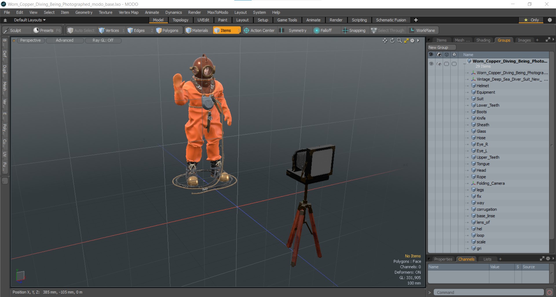Worn Copper Diving Being Photographed 3D