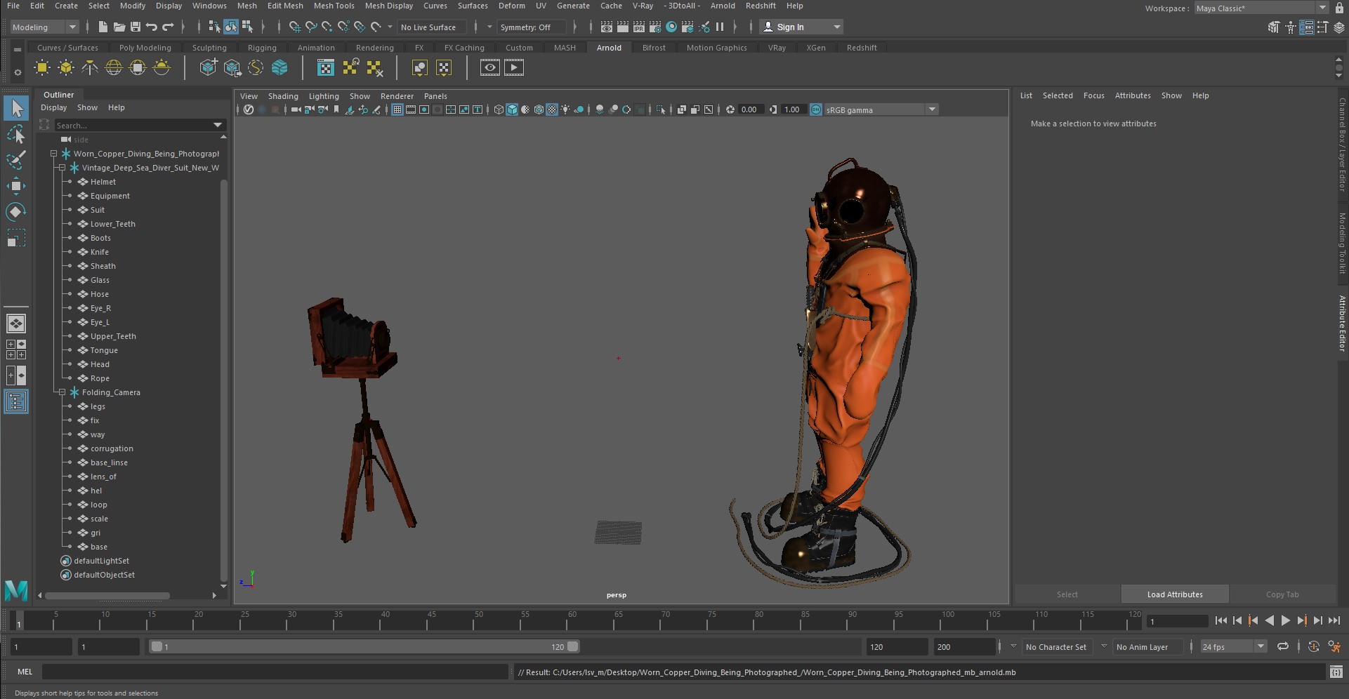 Worn Copper Diving Being Photographed 3D