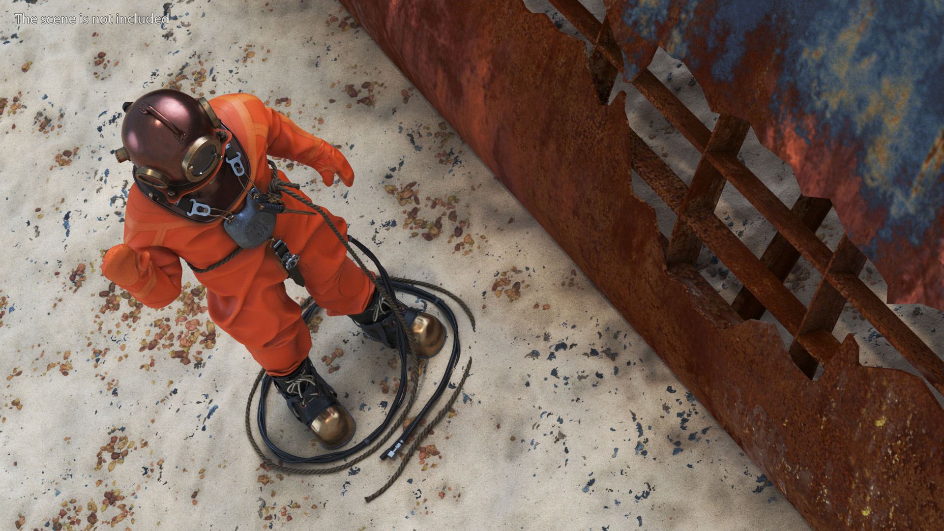 Worn Copper Diving Being Photographed 3D