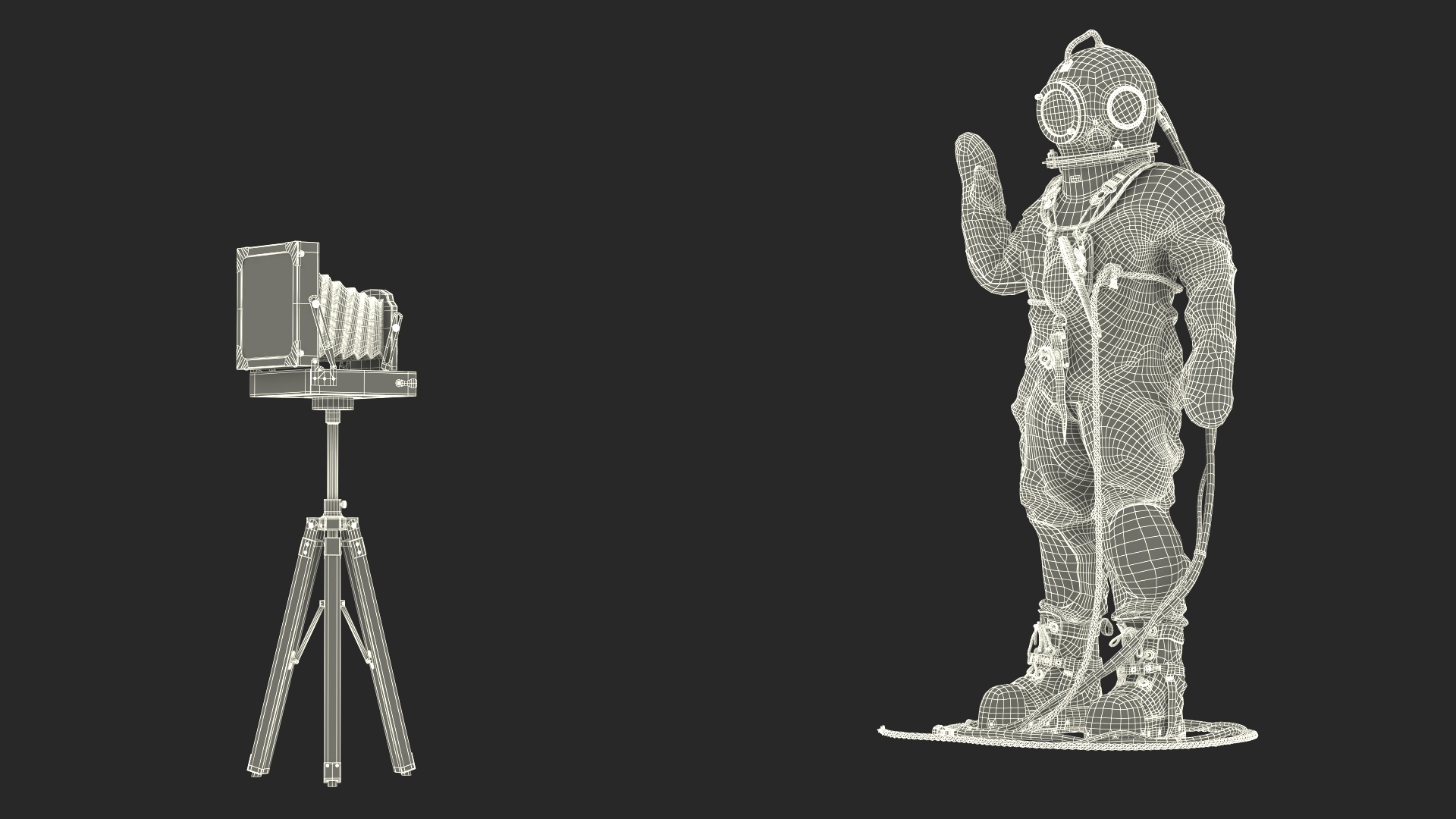 Worn Copper Diving Being Photographed 3D